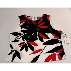 Carlisle Women’s Size 18 Sleeveless Blouse Black Red White Floral Print NWT